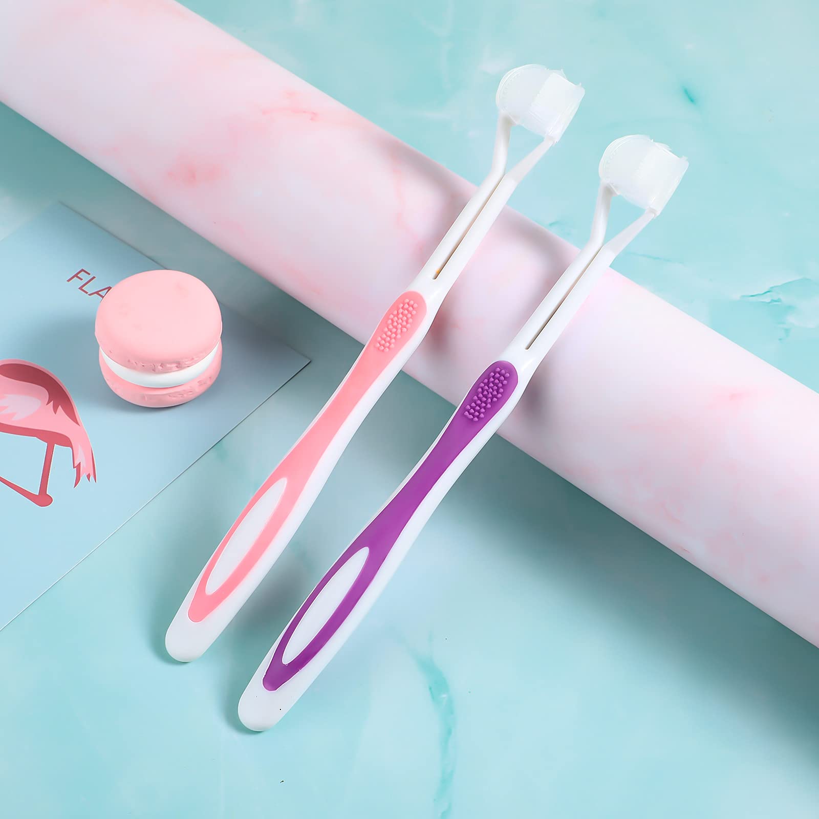 **Boao 2-Pack Autism Toothbrushes – Triple Bristle Design for Complete Teeth & Gum Care, Soft Gentle Angle Bristles for Deep Cleaning (Pink & Purple) – Ideal for Travel, Kids & Adults with Sensory Needs**