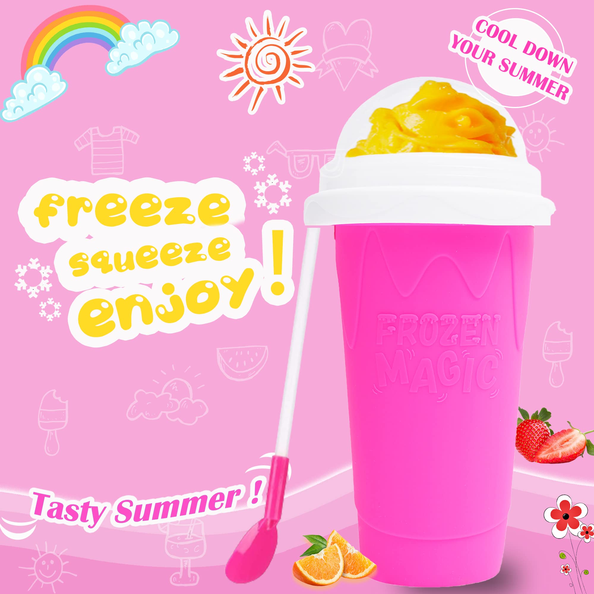 Hoinvaet® Magic Slushy Maker Squeeze Cup - DIY Frozen Drink Maker for Homemade Slushies, Milkshakes & Smoothies - Fun Cooling Cup for Kids Birthday Gifts (Pink) - Perfect for Summer Parties, Picnics & Backyard Fun
