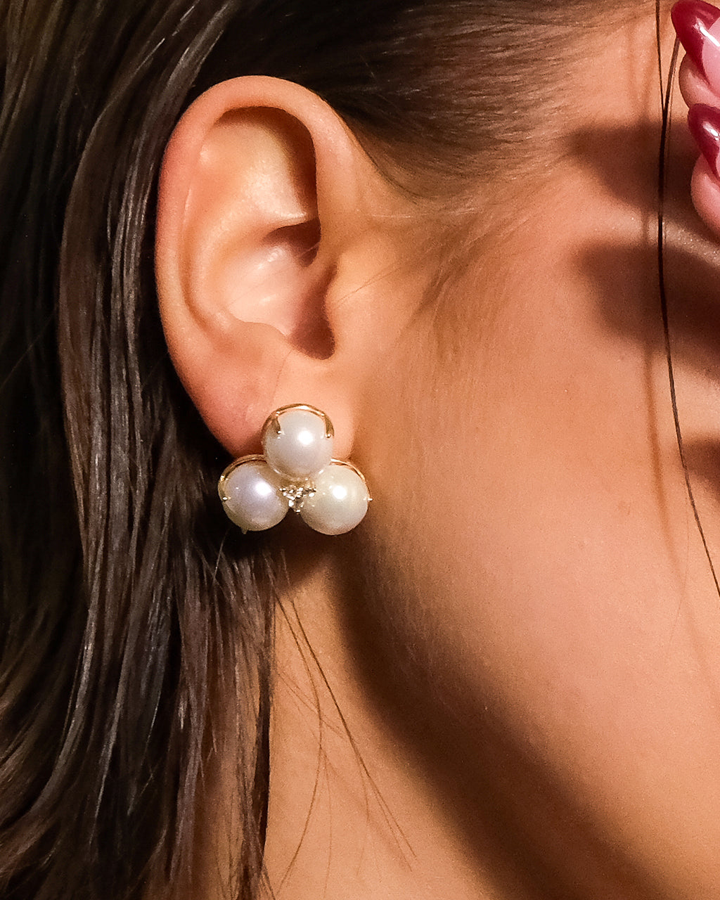 Olive CZ Triple Pearl Stud Earrings - Elegant Cubic Zirconia & Pearl Jewelry for Women | Perfect for Weddings, Parties & Everyday Wear