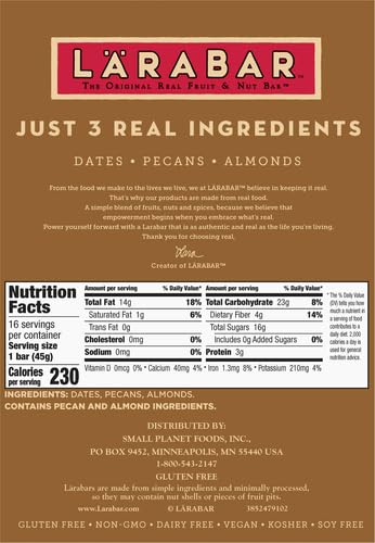 Larabar Pecan Pie - Gluten Free Vegan Fruit & Nut Energy Bar, 1.6 oz (16 Count Pack) - Healthy Snack for Hiking, Travel & On-the-Go Nutrition