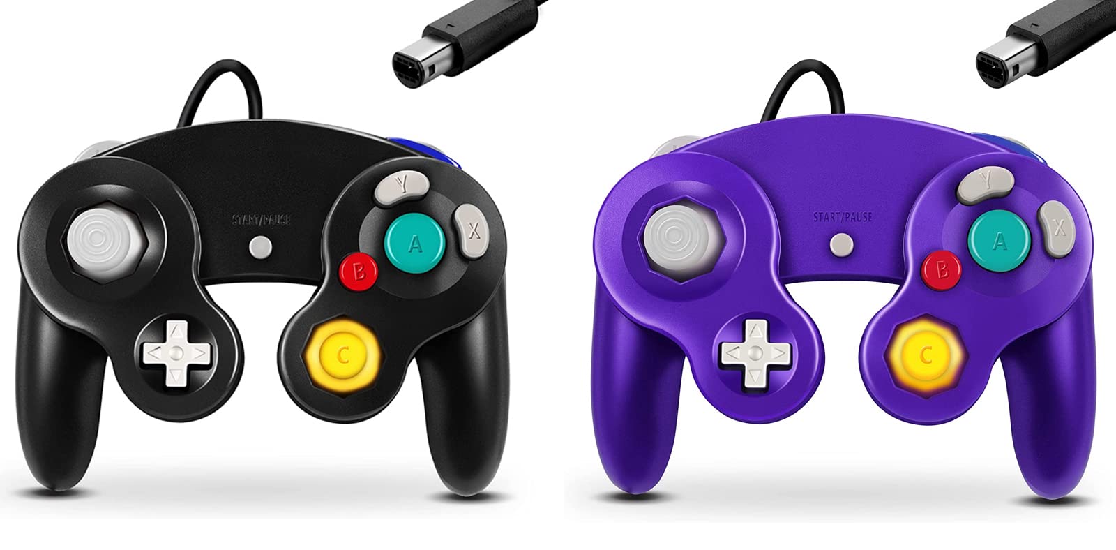 FIOTOK Gamecube Controller 2-Pack - Classic Wired for Wii & Nintendo (Black & Purple) - Perfect for Gaming & Multiplayer