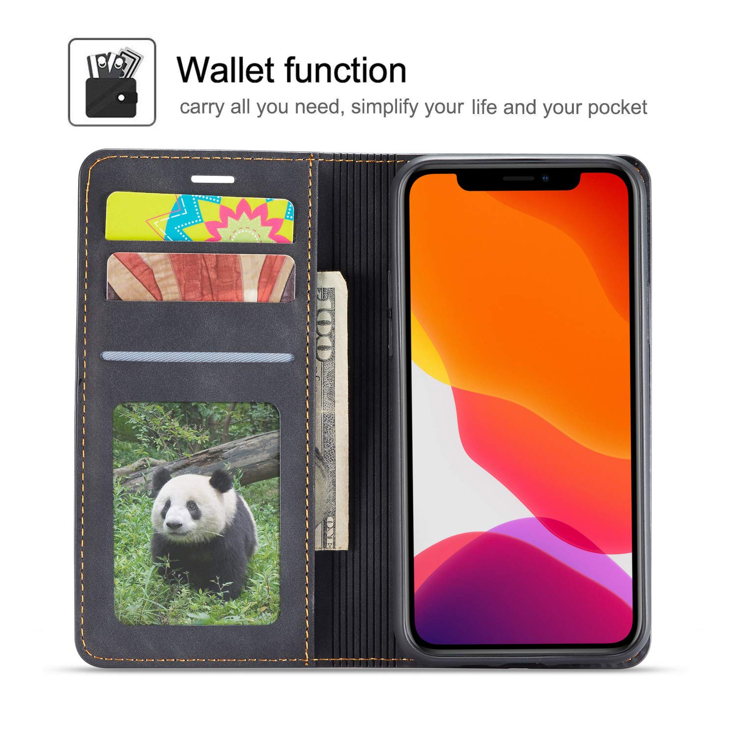 Premium PU Leather Flip Folio Case for iPhone 11 Pro Max - Shockproof Wallet Cover with Kickstand, Card Slot & Magnetic Closure | Perfect for Work, Travel & Daily Protection (6.5 inch, Black)