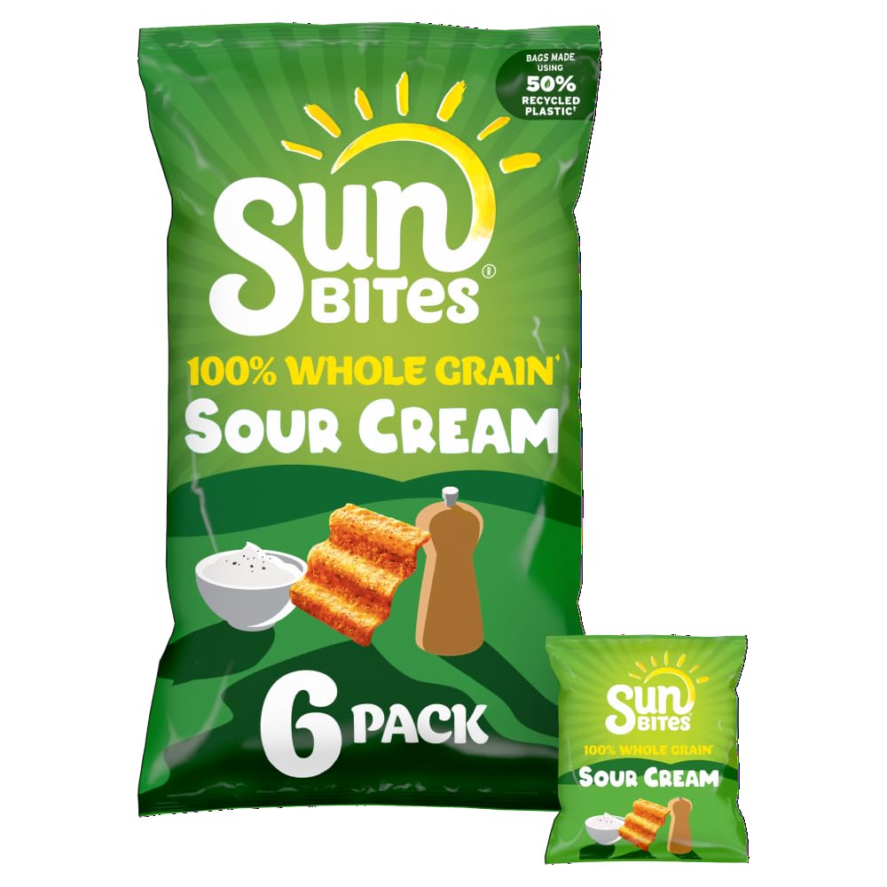 Sunbites Sour Cream & Pepper Flavored Snacks Multipack - 6 Pack (25g Each) | Crunchy Baked Corn Chips for Parties, Lunch Boxes & On-The-Go Snacking