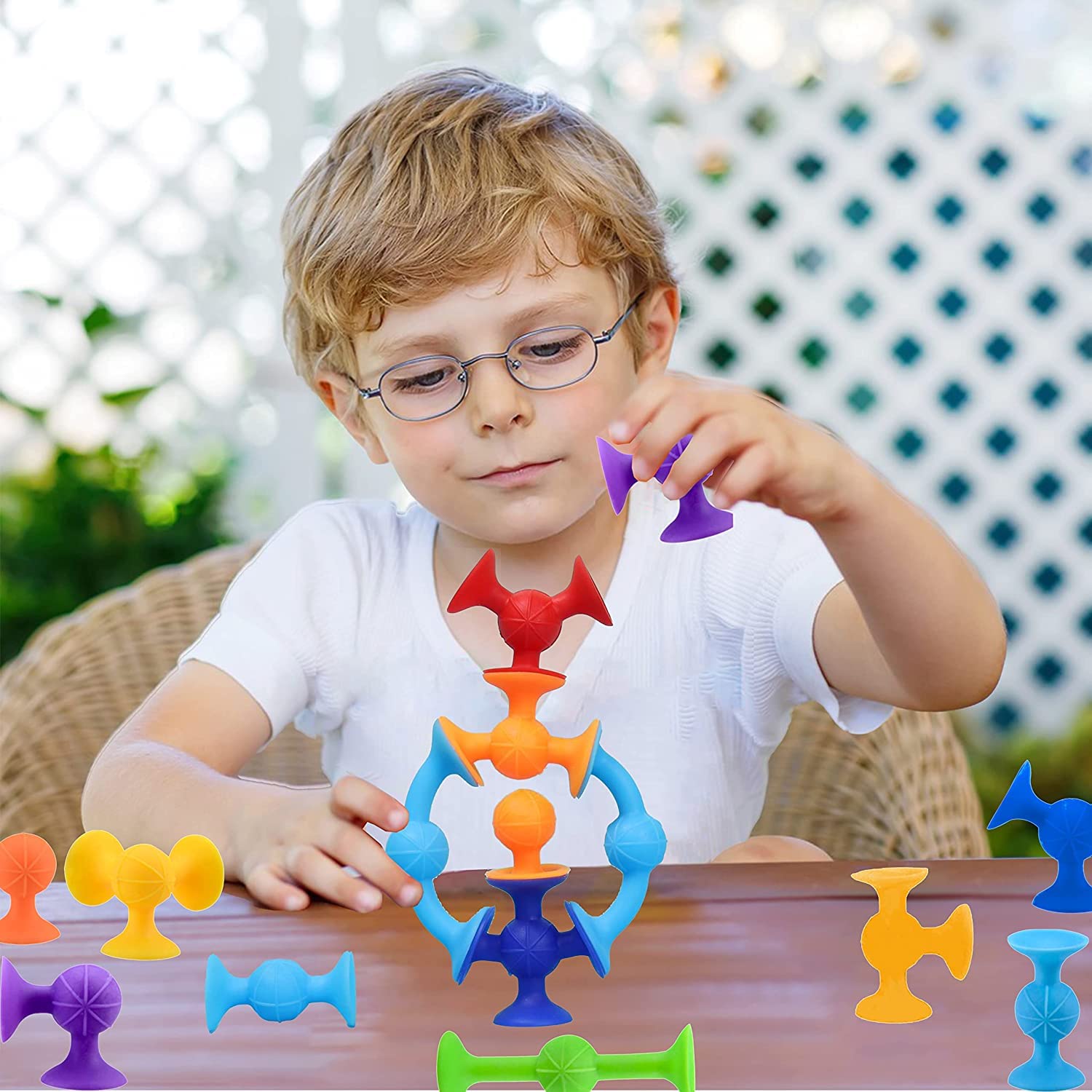 48-Piece Montessori Bath Toy Set - Silicone Suction Cup Building Blocks & Darts for Kids 3+ | Bathtime Fun, Travel & Sensory Play Activities