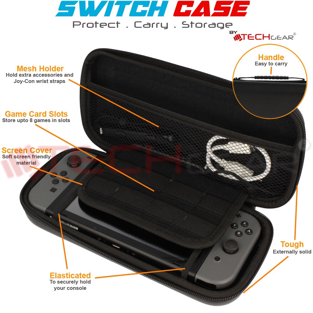 TECHGEAR® Nintendo Switch Hard Protective Travel Case - Shockproof Cover for Switch Console, Joy-Con Controllers, Game Cards & Accessories | Portable Storage for Gaming on the Go, Home & Travel