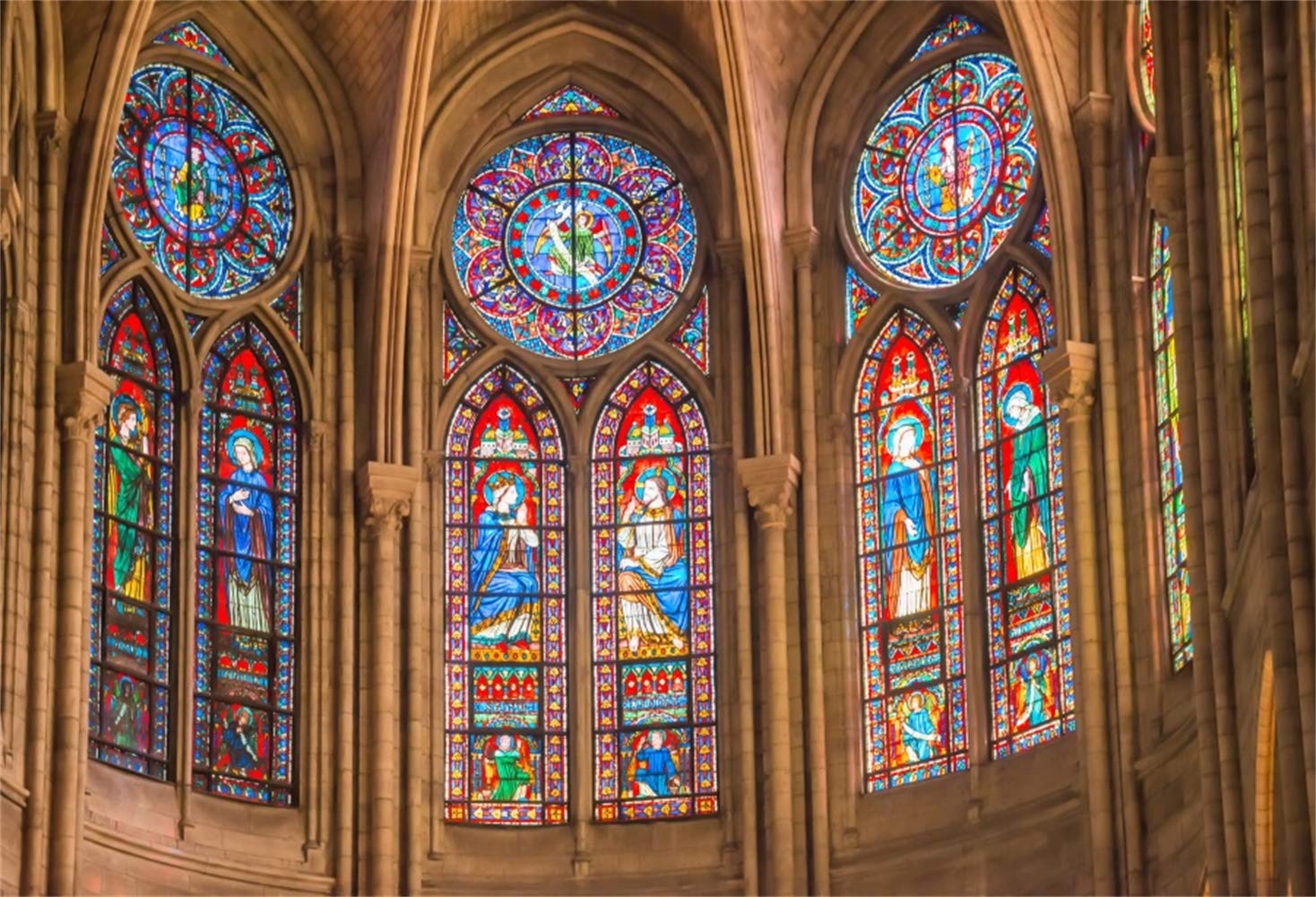 Leowefowa 7x5ft Cathedral Stained Glass Arch Window Backdrop - European Architecture Photography Background for Portraits, Travel & Religious Scenes - Perfect for Child/Adult Photo Shoots, Worship Events & Home Decor