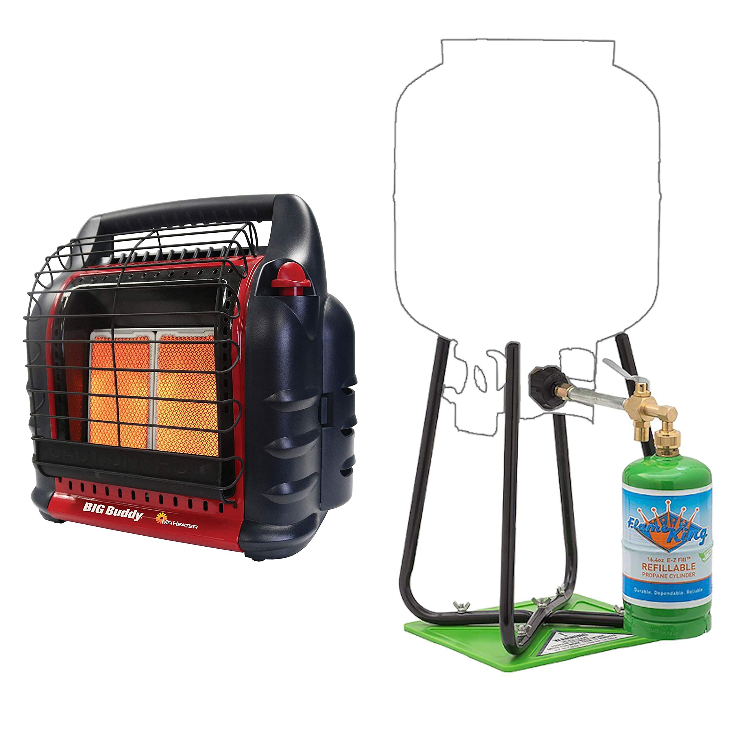 Mr. Heater F232000 MH9BX Buddy Portable Propane Heater 4000-9000 BTU Indoor Safe Radiant Heater with Flame King 1lb Propane Tank Refill Kit - Perfect for Camping, Garage, Workshop & Emergency Heating