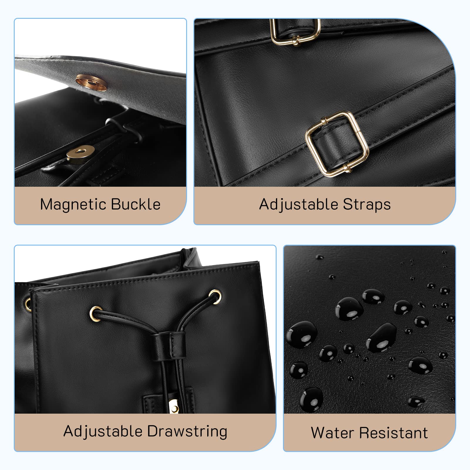 Missnine Small Backpack Purse for Women - Fashion PU Leather Backpack Purse, Ladies Travel Bag & Casual Daypack (Black) - Perfect for Work, School, Travel & Everyday Use