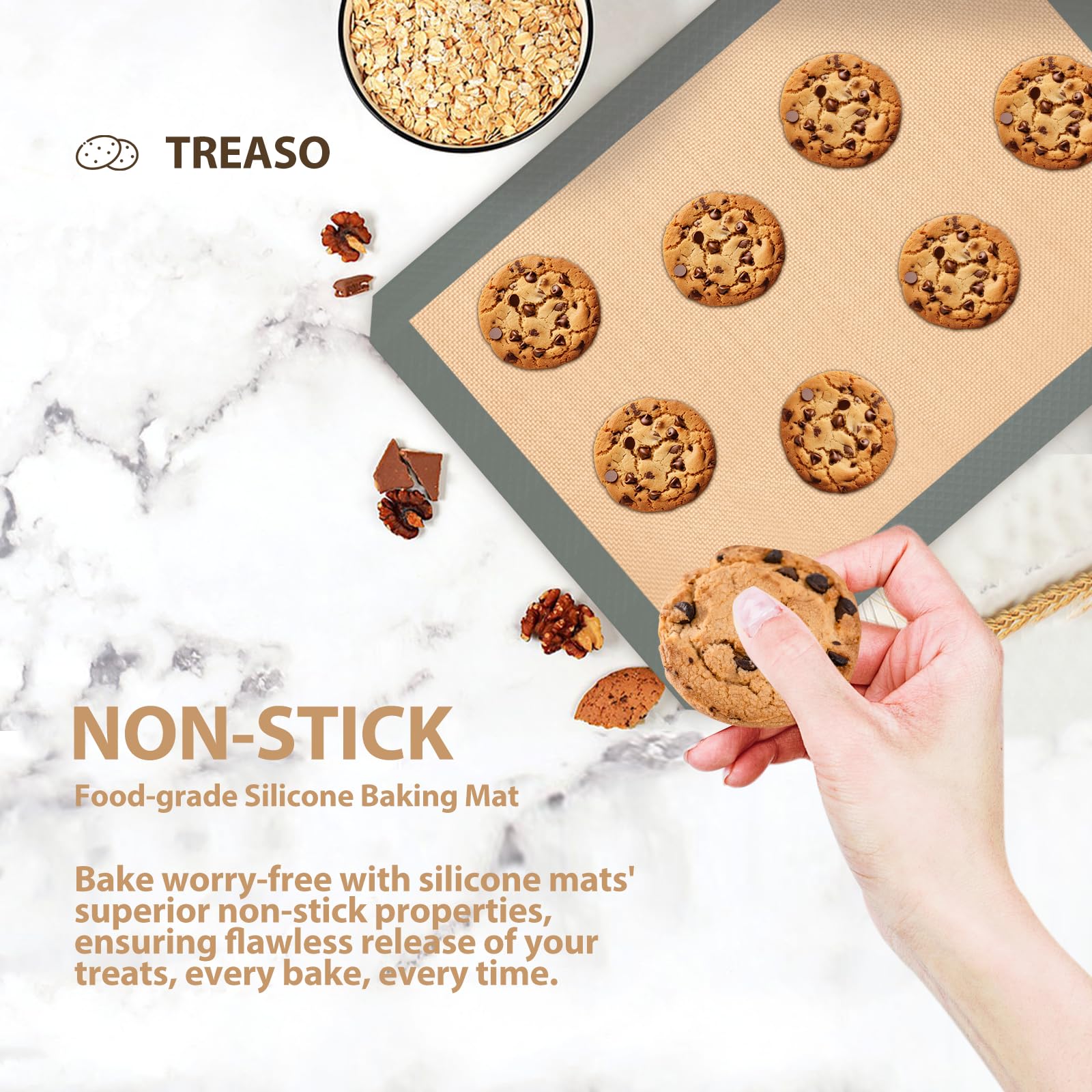 Non-Stick Silicone Baking Mat Set of 3 - Reusable, Heat Resistant & Food Safe Oven Baking Sheet for Cookies, Bread, Pastry - Perfect for Home Baking, Meal Prep & Holiday Cooking