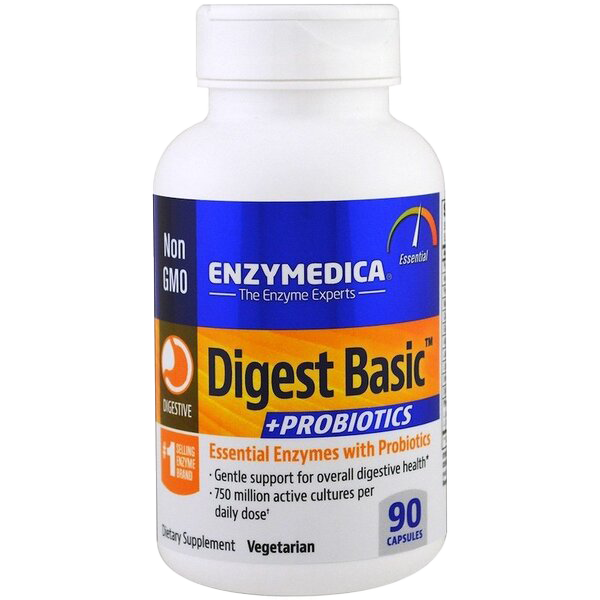 Enzymedica Digest Basic + Probiotics - 90 Capsules for Digestive Support & Gut Health | Ideal for Bloating, Gas & Food Intolerance Relief