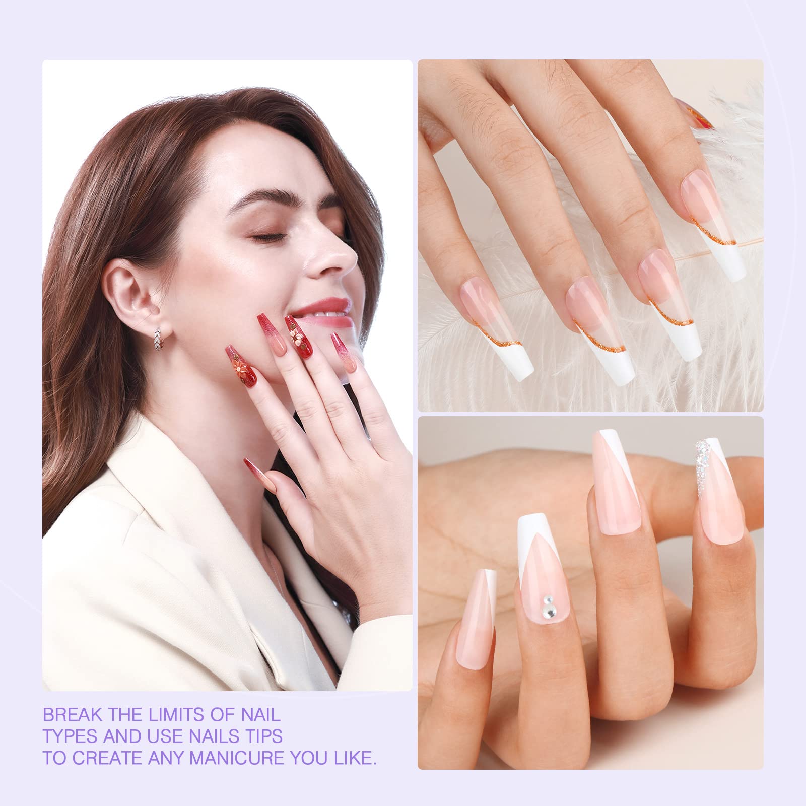 SAVILAND Gels X Nail Kit - 500Pcs Long Coffin Nail Tips with 0.5oz Super Strong Nail Glue & Upgraded LED Nail Lamp | Professional Acrylic Nail Extension Set for Home Salon, DIY Nail Art & Manicure | Complete Starter Kit for Beginners & Professionals