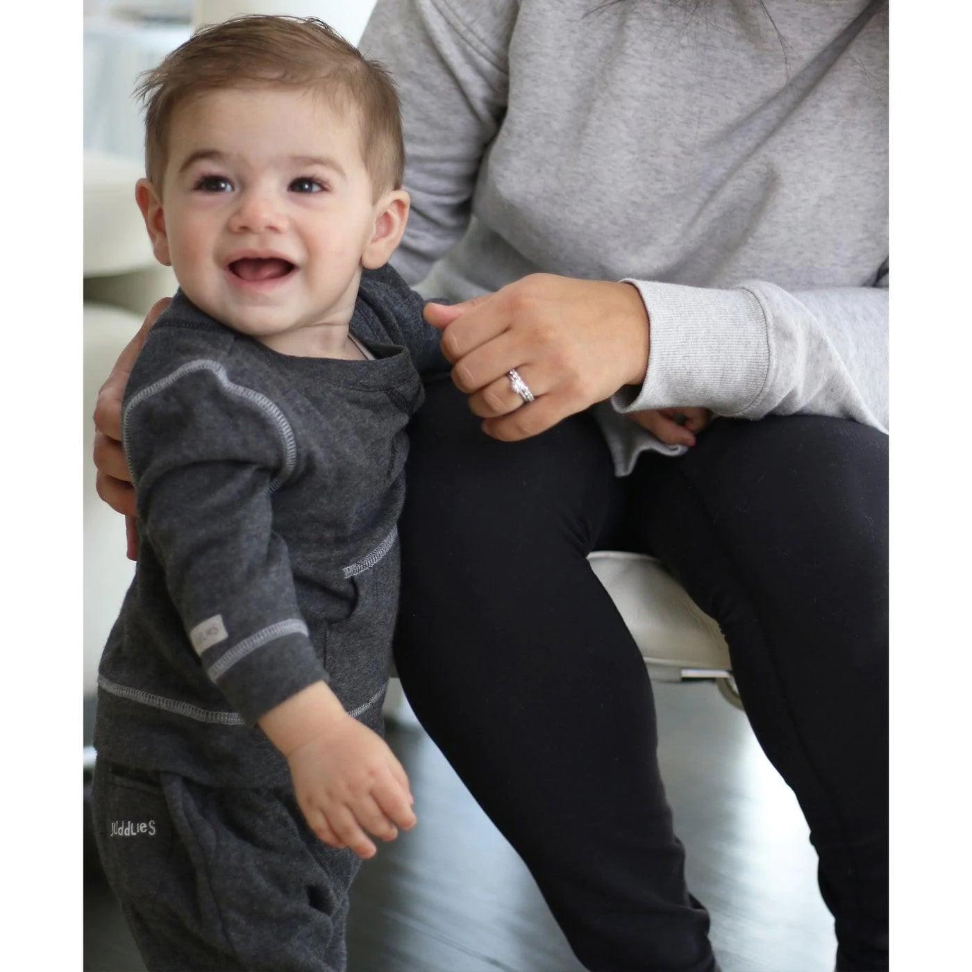 Juddlies 2-Piece Jogger Set for Women - Charcoal Fleck Fleece Lounge Wear, Comfortable Casual Outfit for Home, Gym & Running