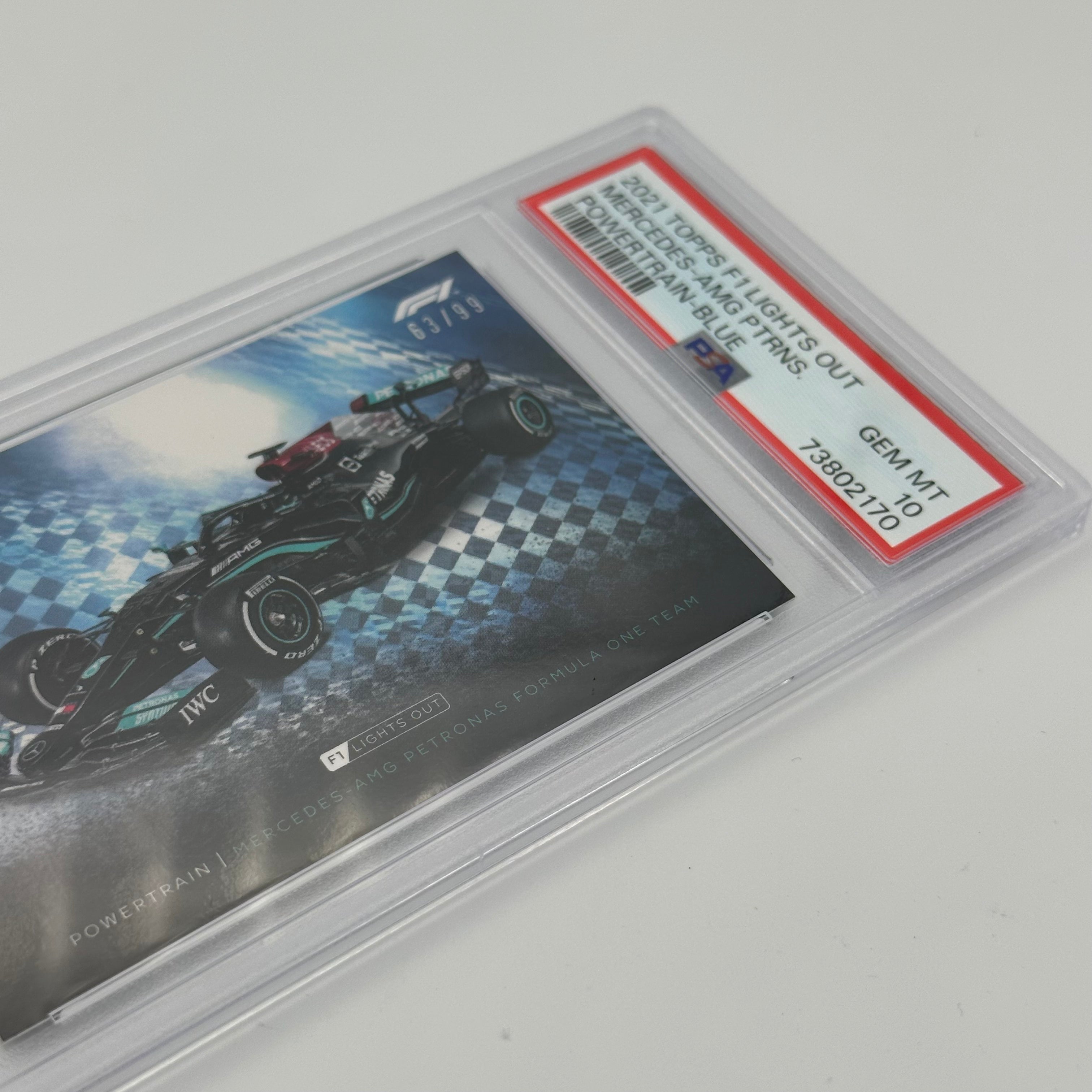 PSA 10 63/99 Mercedes AMG Petronas F1 Team Powertrain Blue - Rare F1 Collectible for Display & Racing Memorabilia Enthusiasts