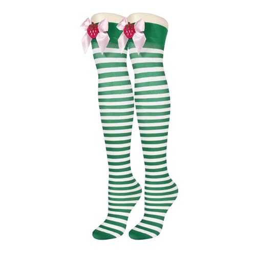Green and White Stripe, Satin Bow, Strawberry