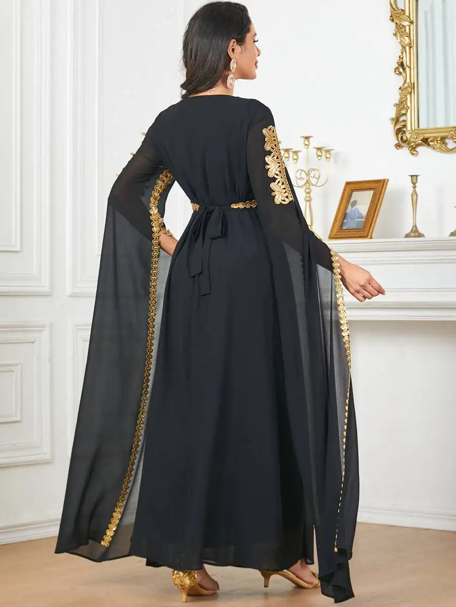 Elegant Eid Arab Caftan Dress with Flowy Chiffon Fabric and Raglan Sleeves - Perfect for Eid Celebrations, Weddings & Special Occasions