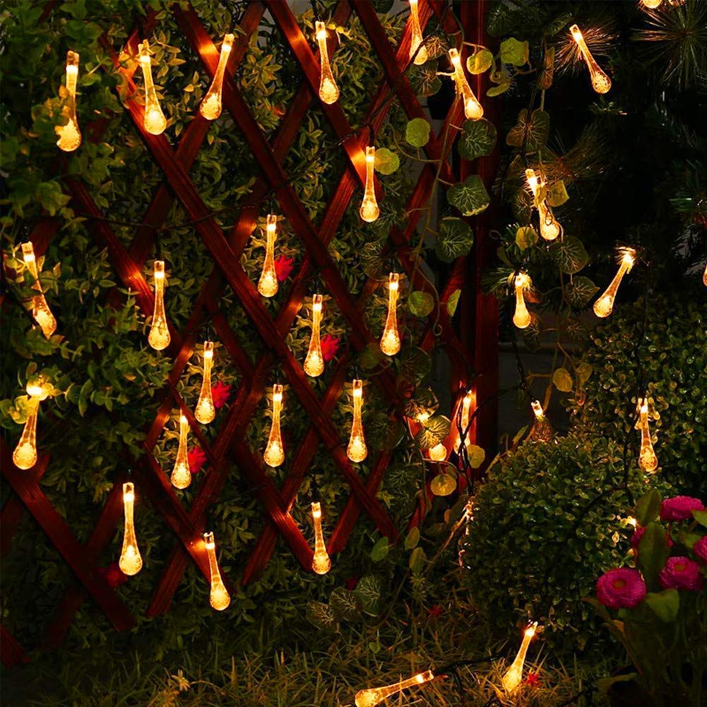 20LED 4.8M Solar Water Droplet String Lights - Waterproof Outdoor Fairy Lights for Garden, Patio, Christmas Tree & Holiday Decorations (Warm White) | Perfect for Backyard Parties, Wedding Decor & Cozy Ambiance