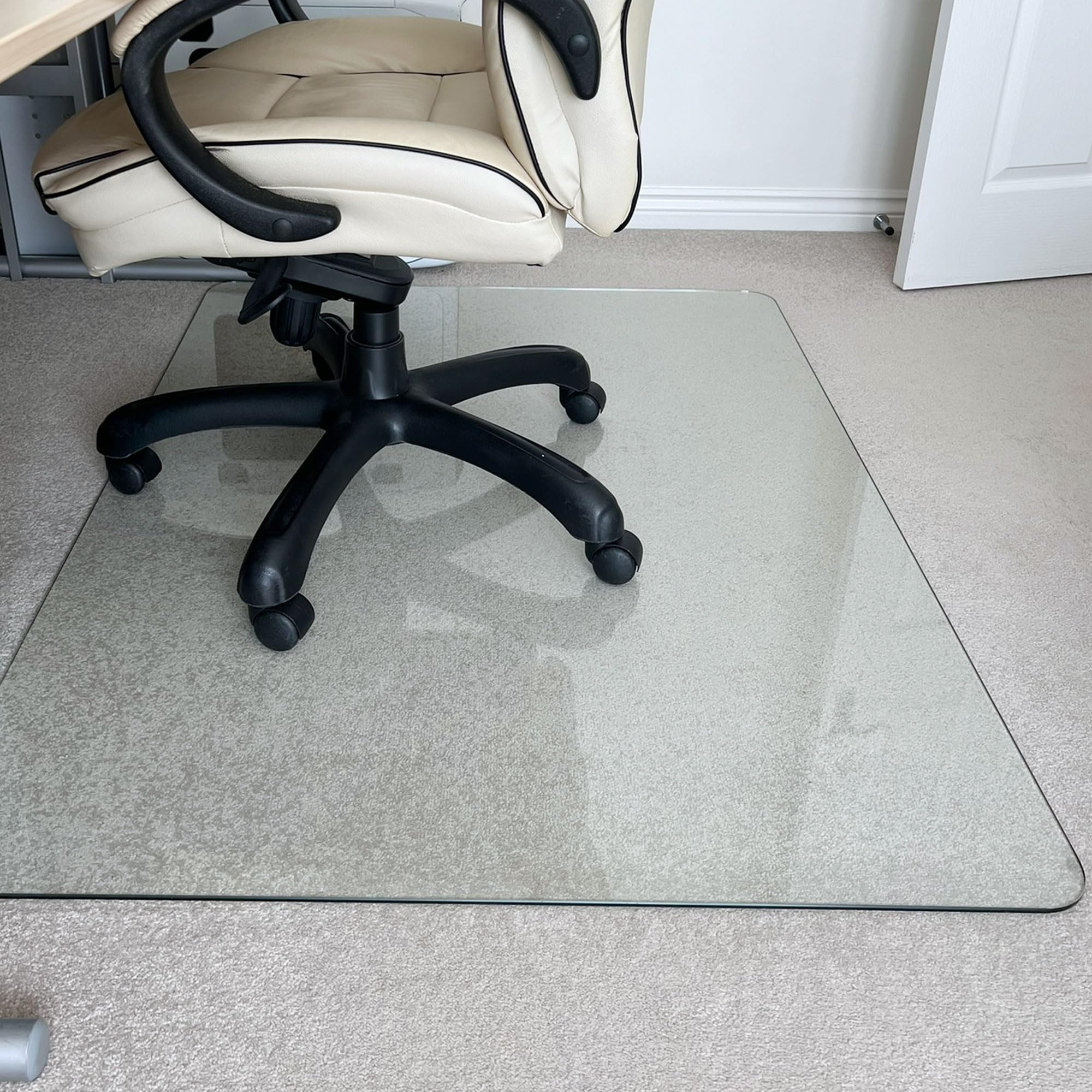 Marvelux 36x40 Inch Clear Tempered Glass Office Chair Mat - Non-Slip Protector for Carpet & Hardwood Floors | Heavy Duty Executive Mat for High Pile Carpets & Hardwood | Perfect for Home Office, Gaming Setup & Workspace Protection