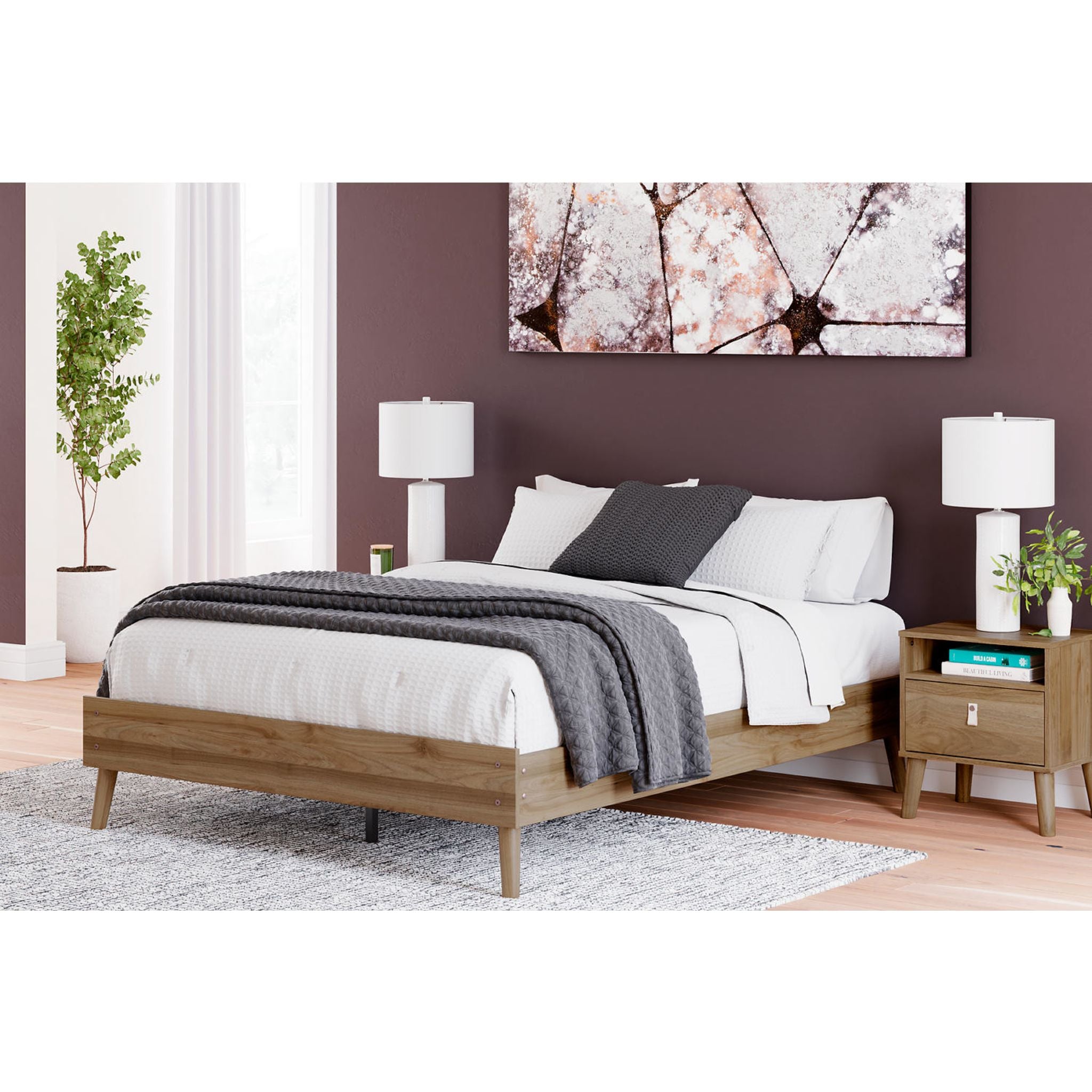 Aprilyn Queen Platform Bed Frame with Headboard - Honey Finish, Modern Minimalist Design for Bedroom, Sturdy Wooden Slat Support, Easy Assembly, Perfect for Master Bedroom, Guest Room, or Studio Apartment