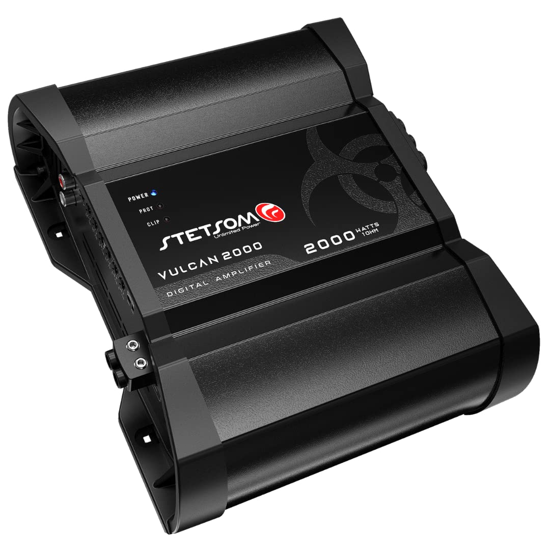Stetsom Vulcan 2000 1 Ohm Car Amplifier - 2000W RMS Mono Full Range Power, 1Ω Stable HD Audio with Crossover & Bass Boost | Perfect for Car Stereo, Subwoofer & Speaker Systems | Enhanced with Smart Cooling Technology for Long Drives & Bass-Heavy Music