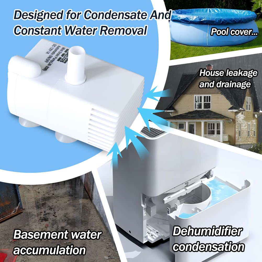 Automatic Small Sump Pump with Water Sensor - 5 FT Lift 55 GPH 115V/230V Mini Condensate Pump with Float Switch - Water Removal for Dehumidifier, Air Conditioner, Ice Maker, Basement - Auto On/Off - Ideal for Home, RV, and Commercial Use
