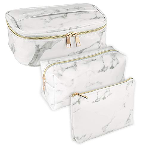 3 Pack Waterproof Marble Makeup Bag - Travel Toiletry Organizer for Cosmetics & Brushes | Portable Cosmetic Case for Women, Men & Girls | Perfect for Travel, Gym & Daily Use