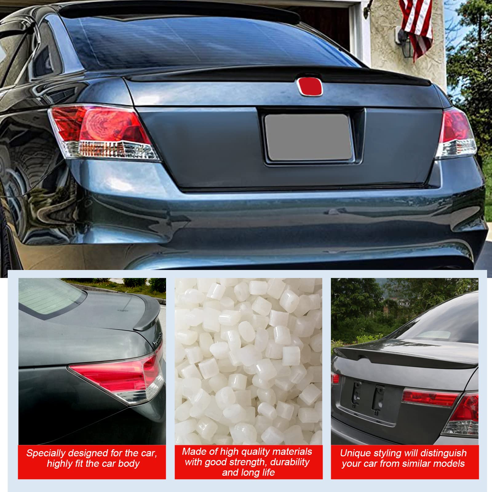 High-Quality Black ABS Rear Spoiler Wing for 2008-2012 Honda Accord Sedan - Trunk Lip Spoiler Accessory - Enhances Sporty Look & Aerodynamics for Street Racing & Custom Car Styling