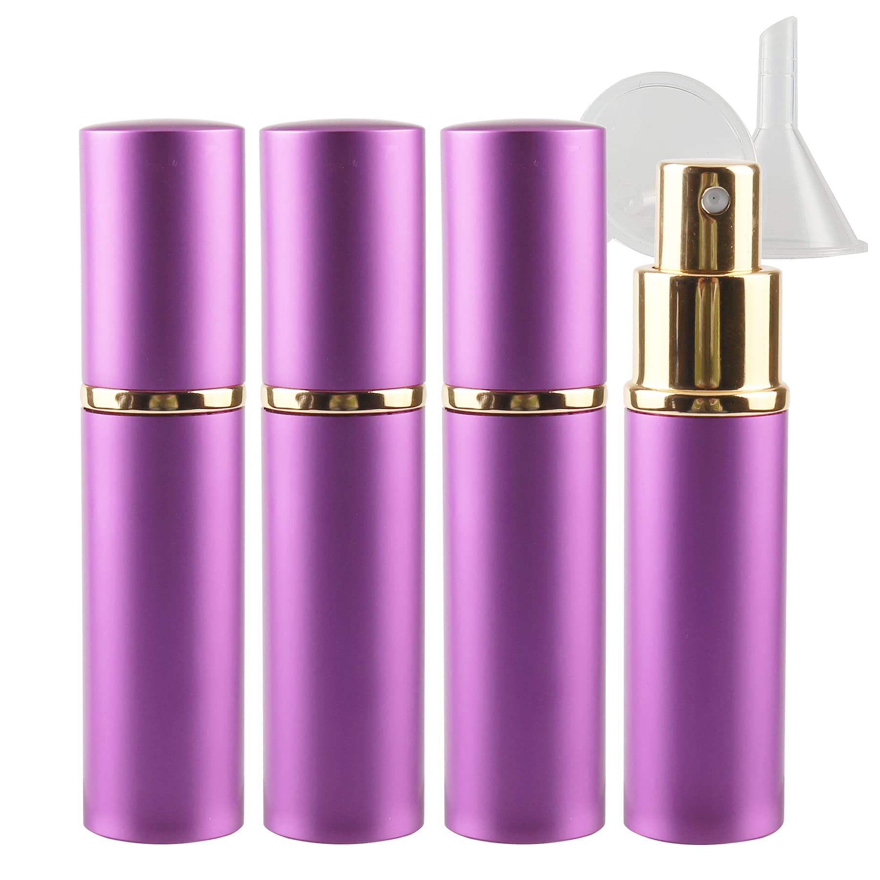 PQPAUTY 4-Pack 10ml Mini Refillable Glass Perfume Atomizer - Travel Size Empty Perfume Bottle with Purple Aluminum Case, Portable Cologne Spray Dispenser for Women & Men | Perfect for Travel, Gym, Office & Daily Fragrance Refresh