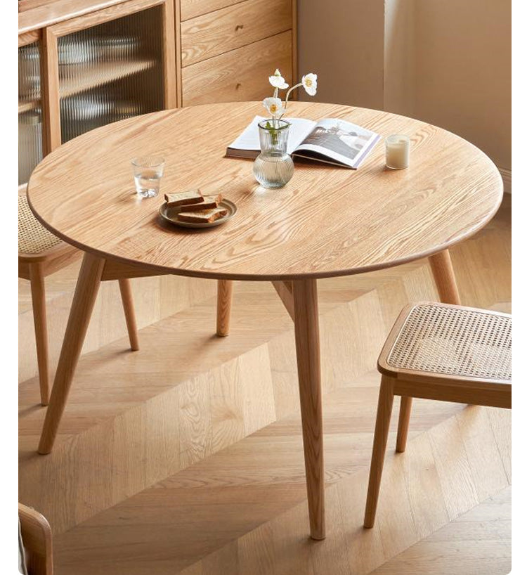 Solid Oak Wood Round Dining Table - Natural Finish, Durable & Stylish for Kitchen, Dining Room, or Outdoor Patio Use