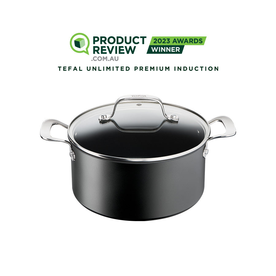 Tefal Unlimited Premium 5L Non-Stick Induction Stew Pot with Lid - 24cm Stainless Steel Cookware for Soups, Stews & Slow Cooking - Perfect for Gas, Electric & Induction Stoves