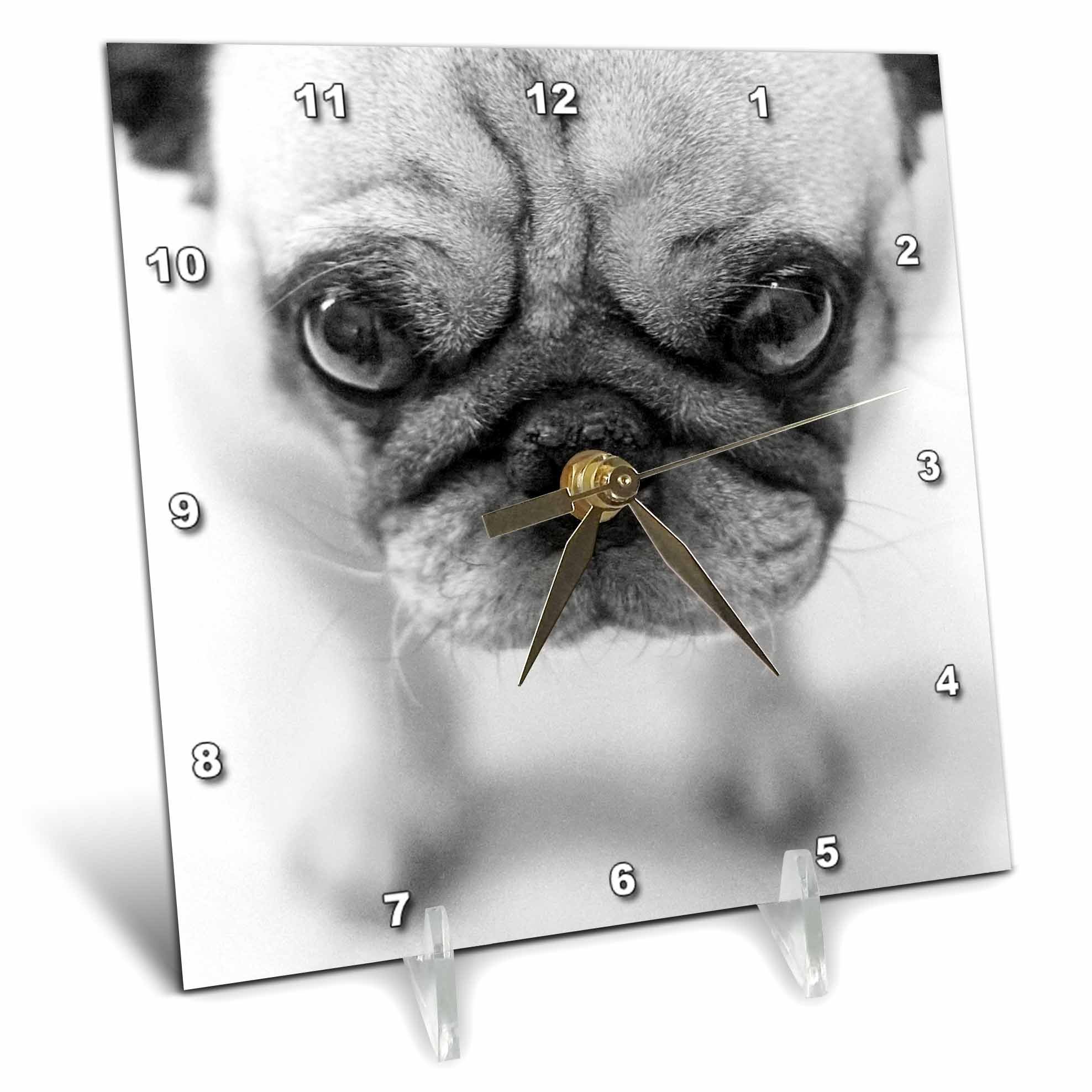 3D Rose Pug Dog 6x6 Inch Cute Desk Clock - Perfect for Home, Office, or Gift Giving