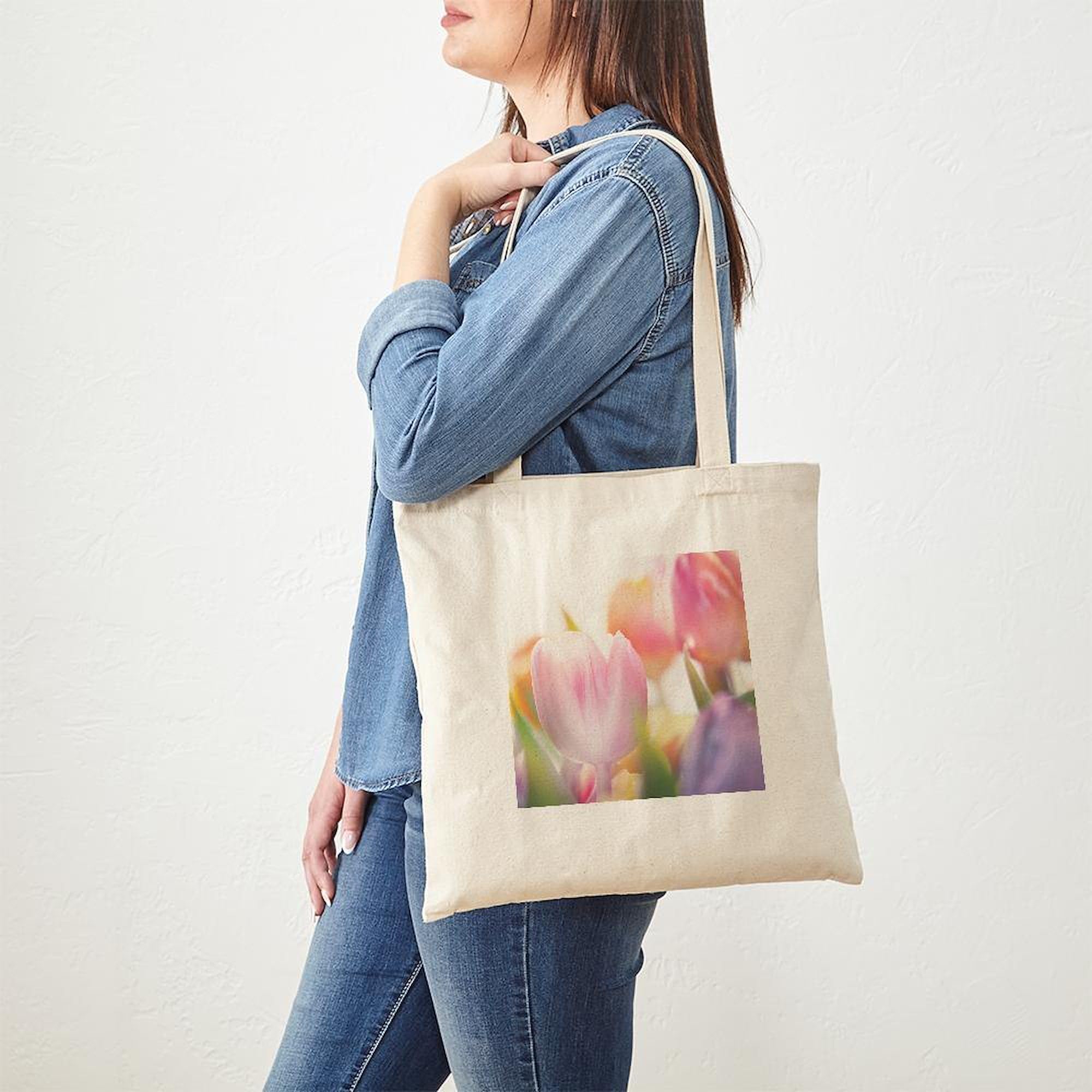 Beautiful Tulips Canvas Tote Bag - Eco-Friendly Reusable Shopping Bag for Groceries, Beach & Daily Use | Natural Cotton Tote with Floral Design