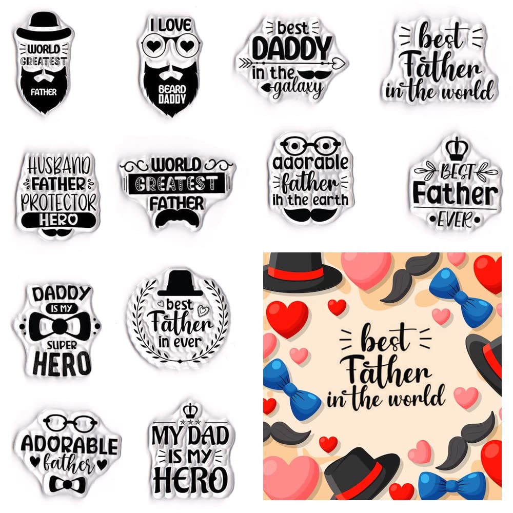 Father's Day Clear Rubber Stamps Set - DIY Card Making, Scrapbooking & Photo Album Decorations - Happy Father's Day Words, Daddy Letters & Holiday Blessings - Perfect for Handmade Greeting Cards, Gift Wrapping & Craft Projects