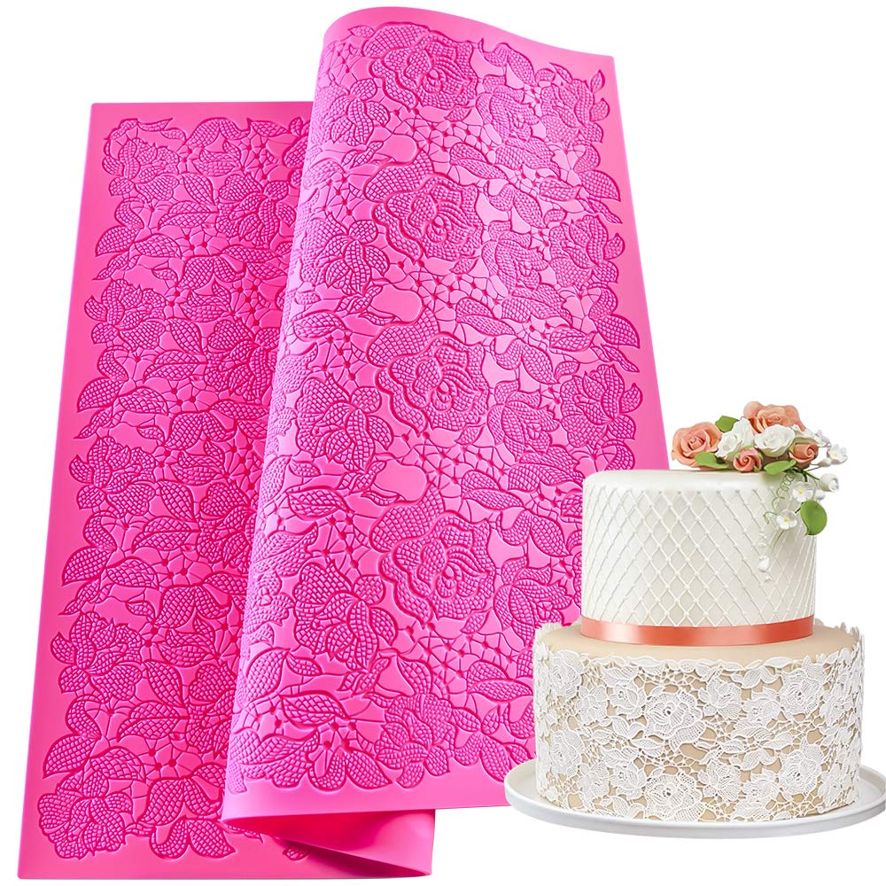 Premium Silicone Cake Fondant Mat with Rose Lace Design - 16x12 Inch Non-Stick Baking Mat for Fondant, Cookies & Pastry Decorating - Perfect for Wedding Cakes, Birthday Parties & DIY Desserts