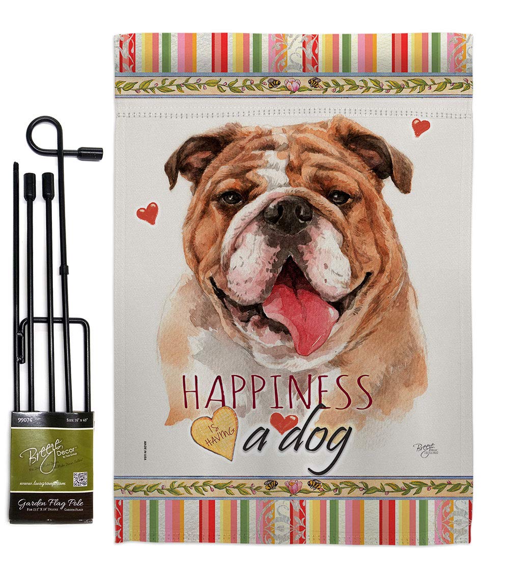 Bulldog Garden Flag Set with Stand - Double-Sided Pet Decor for Yard & Home