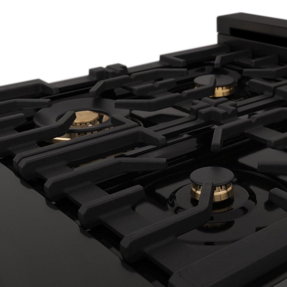 ZLINE Autograph Edition 30-inch 4.0 cu. ft. Dual Fuel Range with 4-Burner Gas Cooktop & Electric Convection Oven - Black Stainless Steel with Champagne Bronze Accents (RABZ 30 CB) - Perfect for Modern Kitchens, Home Chefs & Gourmet Cooking