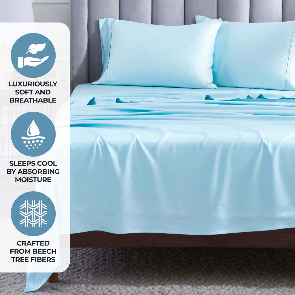 400 Thread Count Modal Beechwood Bed Sheet Set - Ultra Soft, Breathable & Deep Pocket Fitted - Perfect for Luxury Bedding & Comfortable Sleep