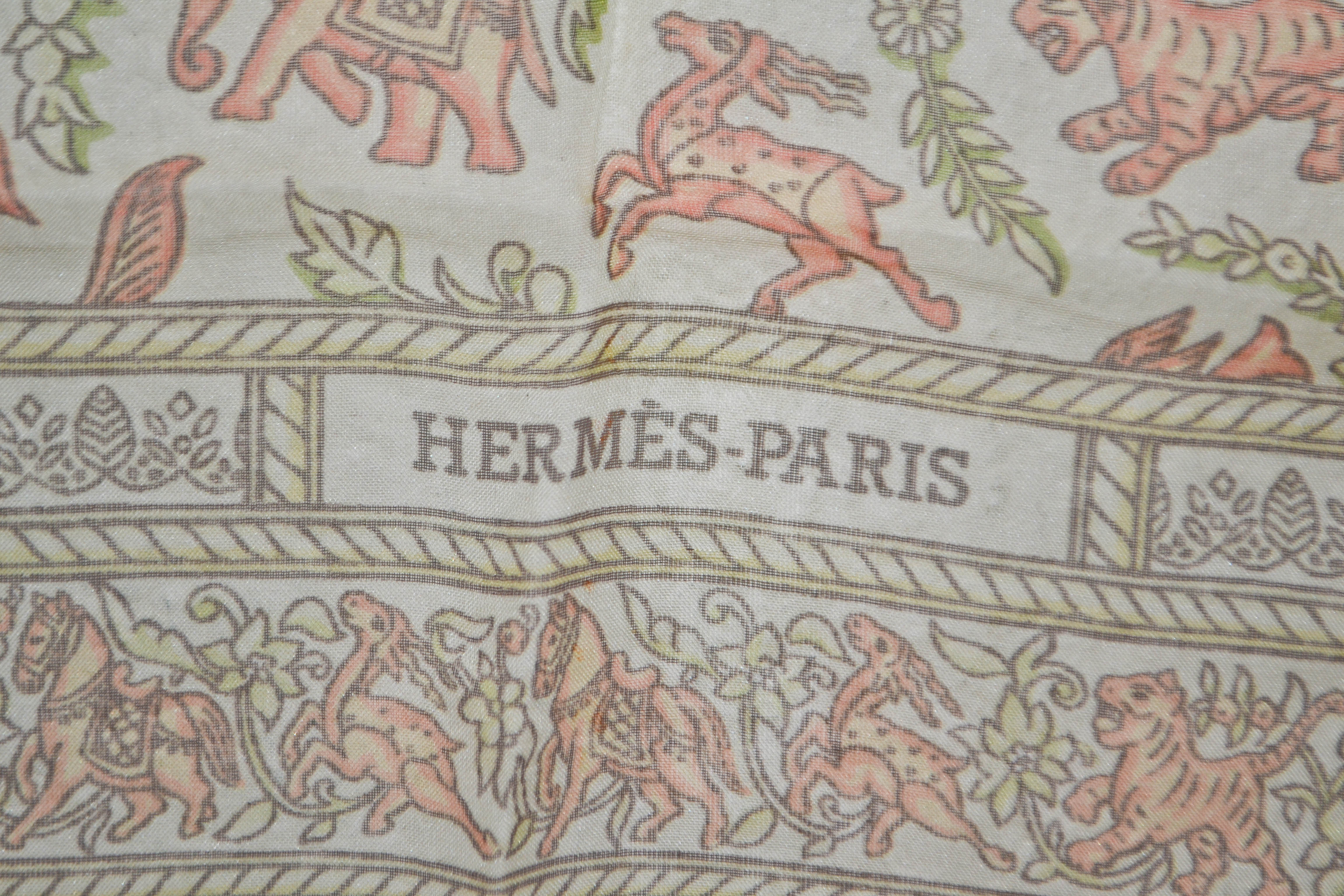 Authentic Hermes Beige Horse Chasse En Inde 100% Mousseline Silk Scarf 36