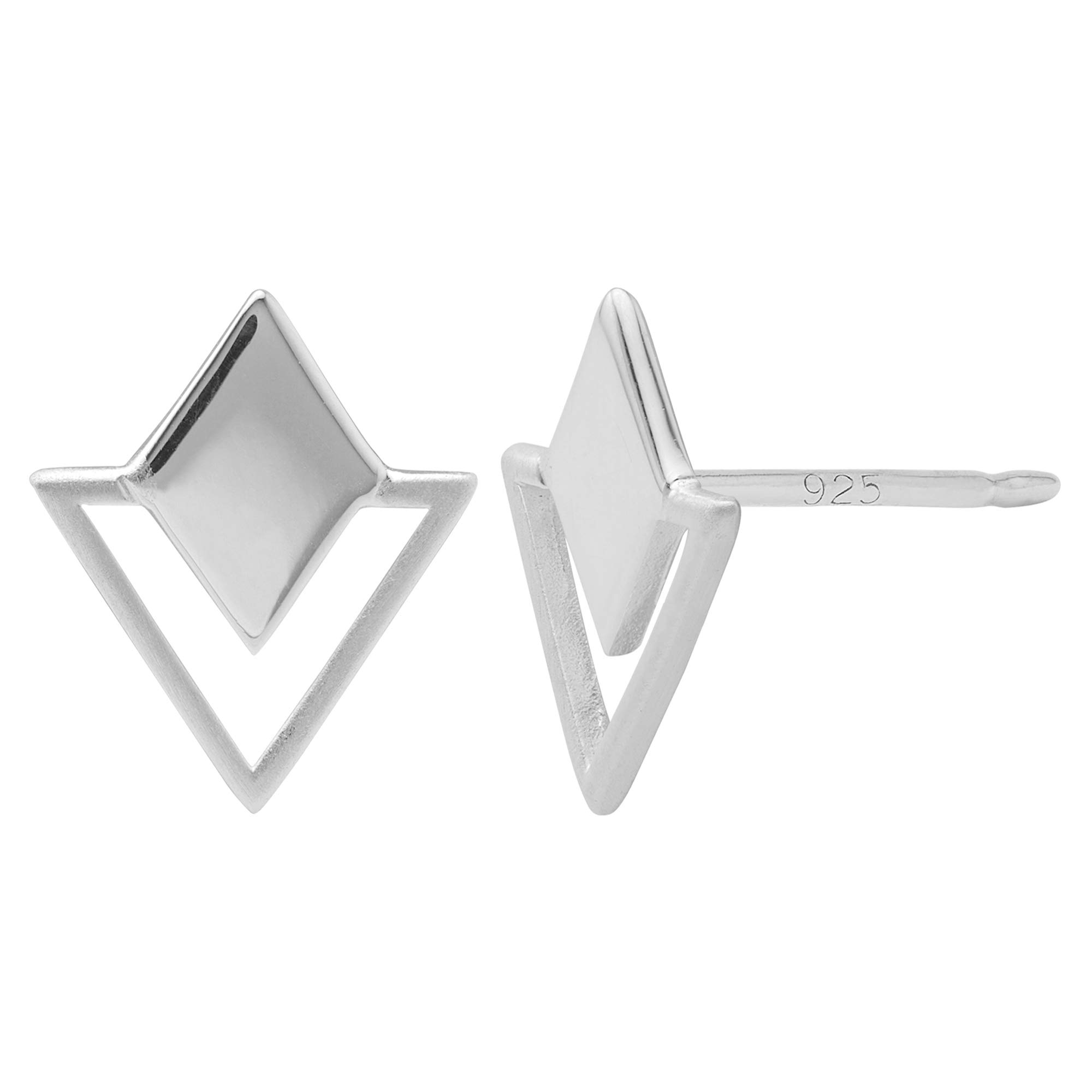 Sterling Silver Geometric Stud Earrings for Women - Diamond & Triangle Design