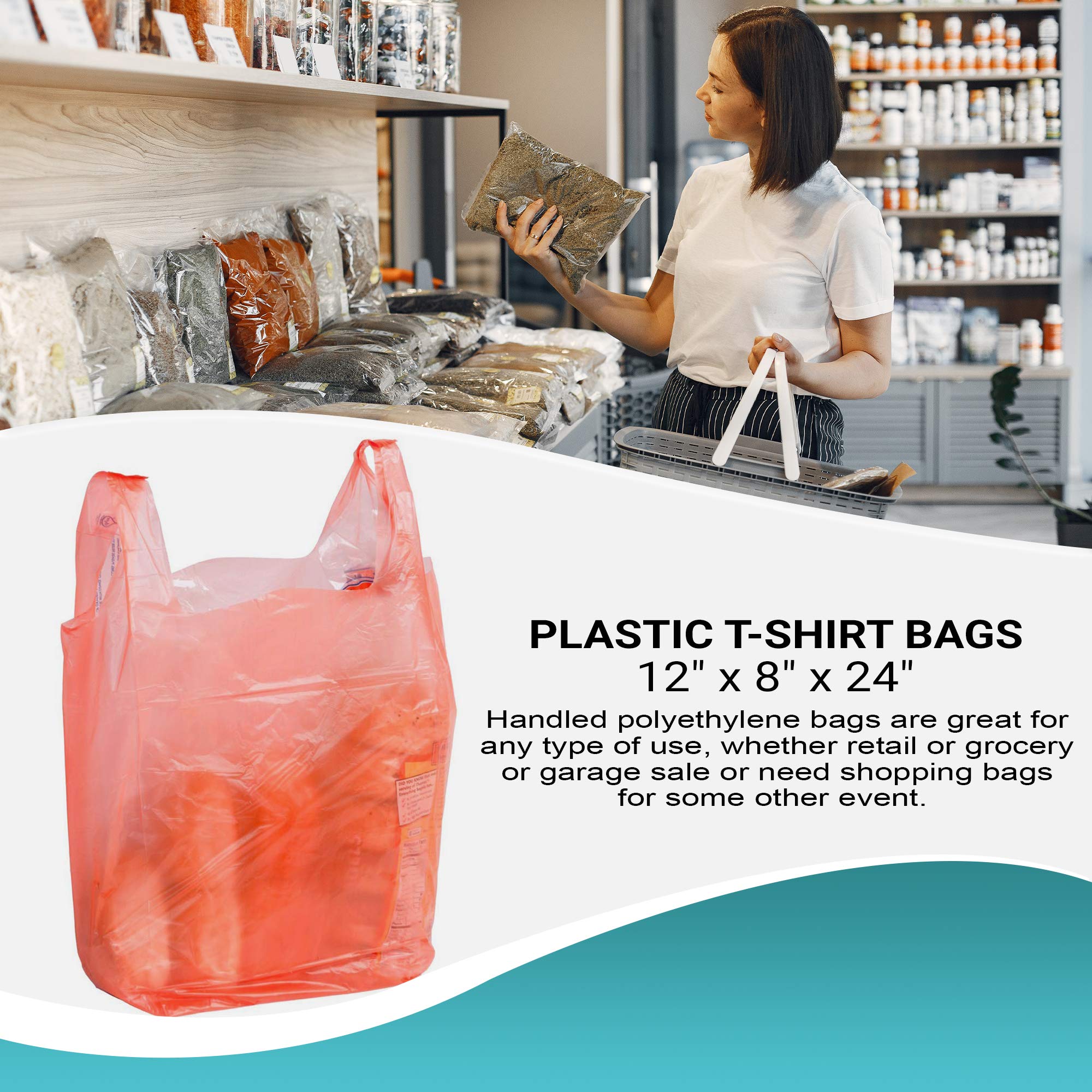 APQ 1000 Pack Orange T-Shirt Bags 12x8x24 Inches - Ultra Thin 0.65 Mil Polyethylene Grocery Bags with Handles for Retail Stores, Restaurants & Supermarkets - Perfect for Shopping, Takeout & Lightweight Carry-Out Needs