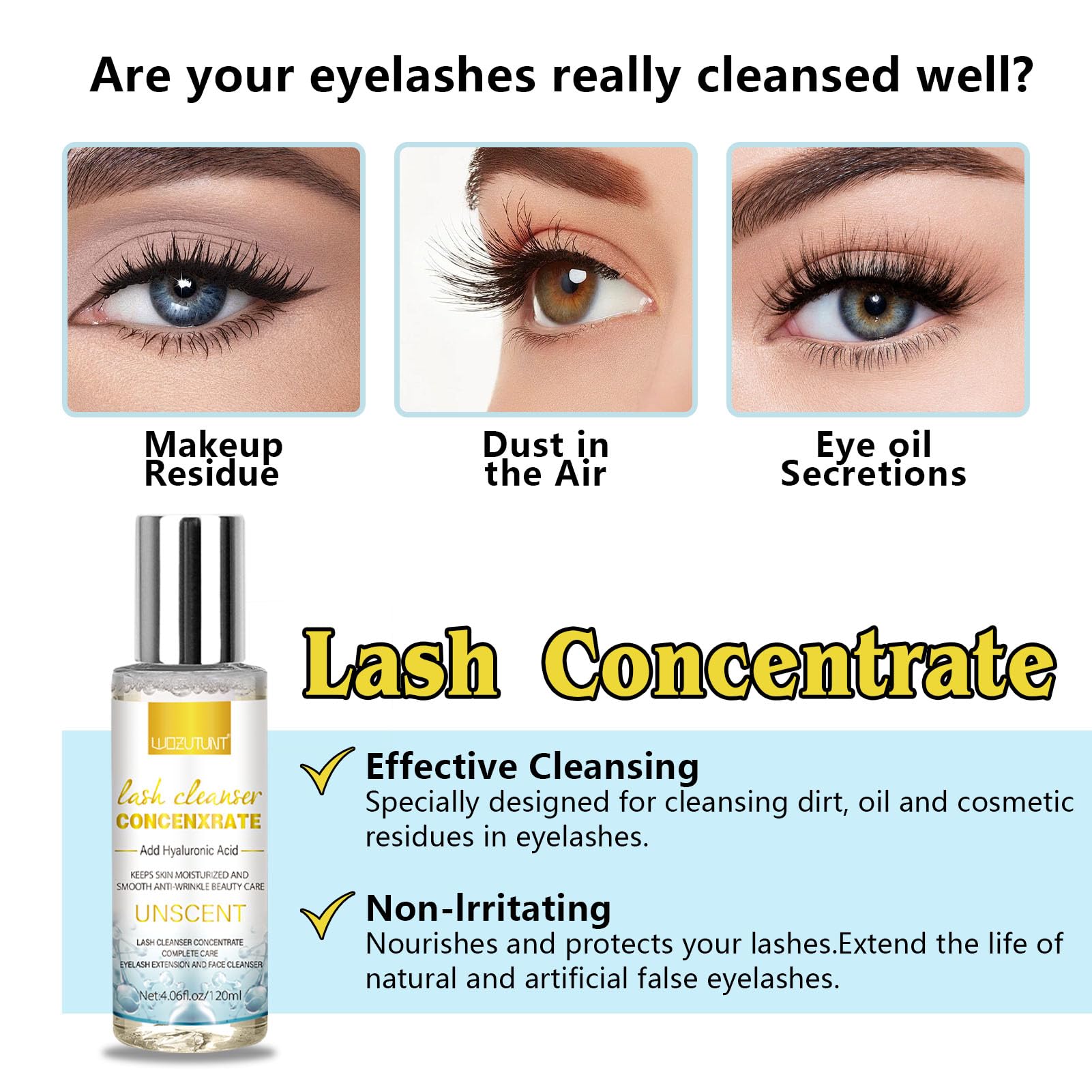 4.06 FL OZ Professional Lash Extension Shampoo Concentrate - Eyelash Cleanser for Extensions, Natural Foaming Lash Wash | Perfect for Salon Use & At-Home Lash Care