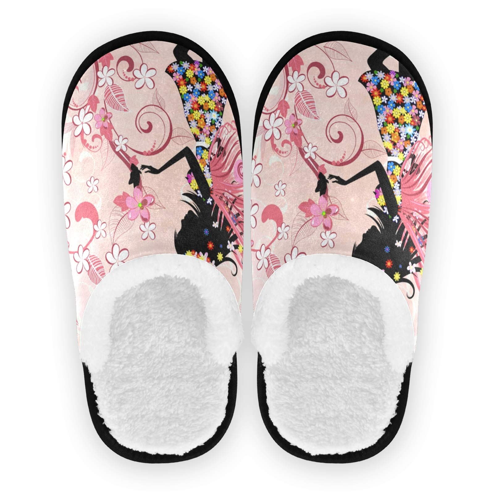 Butterfly Fairy Girl Pink Flower House Slippers - Non-Slip Warm Indoor/Outdoor Spa Slippers for Women & Men - Perfect for Home, Travel, Hotel, and Relaxation