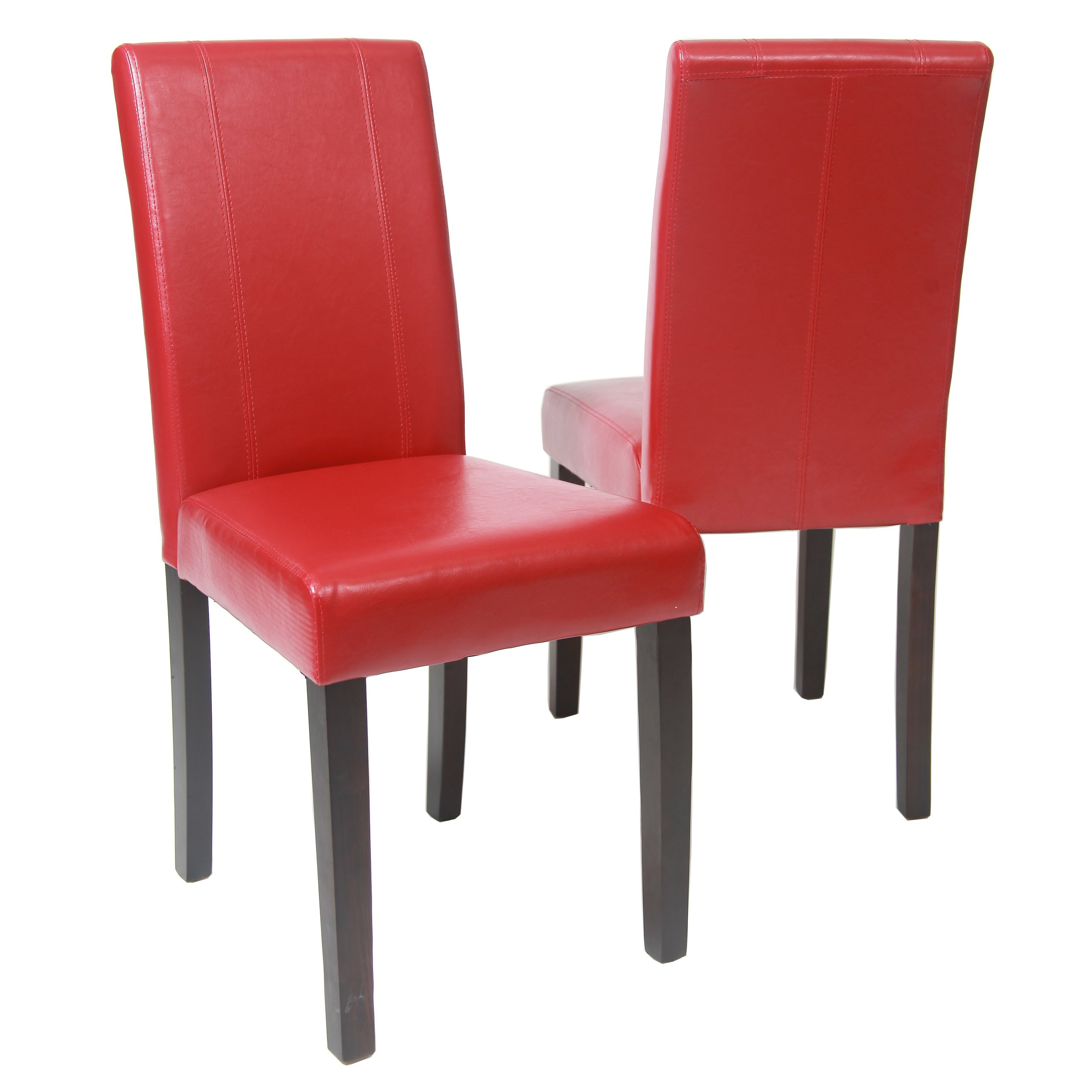 Roundhill Furniture Urban Style Solid Wood Leatherette Padded Parson Dining Chairs, Set of 2, Red - Modern Kitchen & Dining Room Seating for Home, Restaurant, or Office