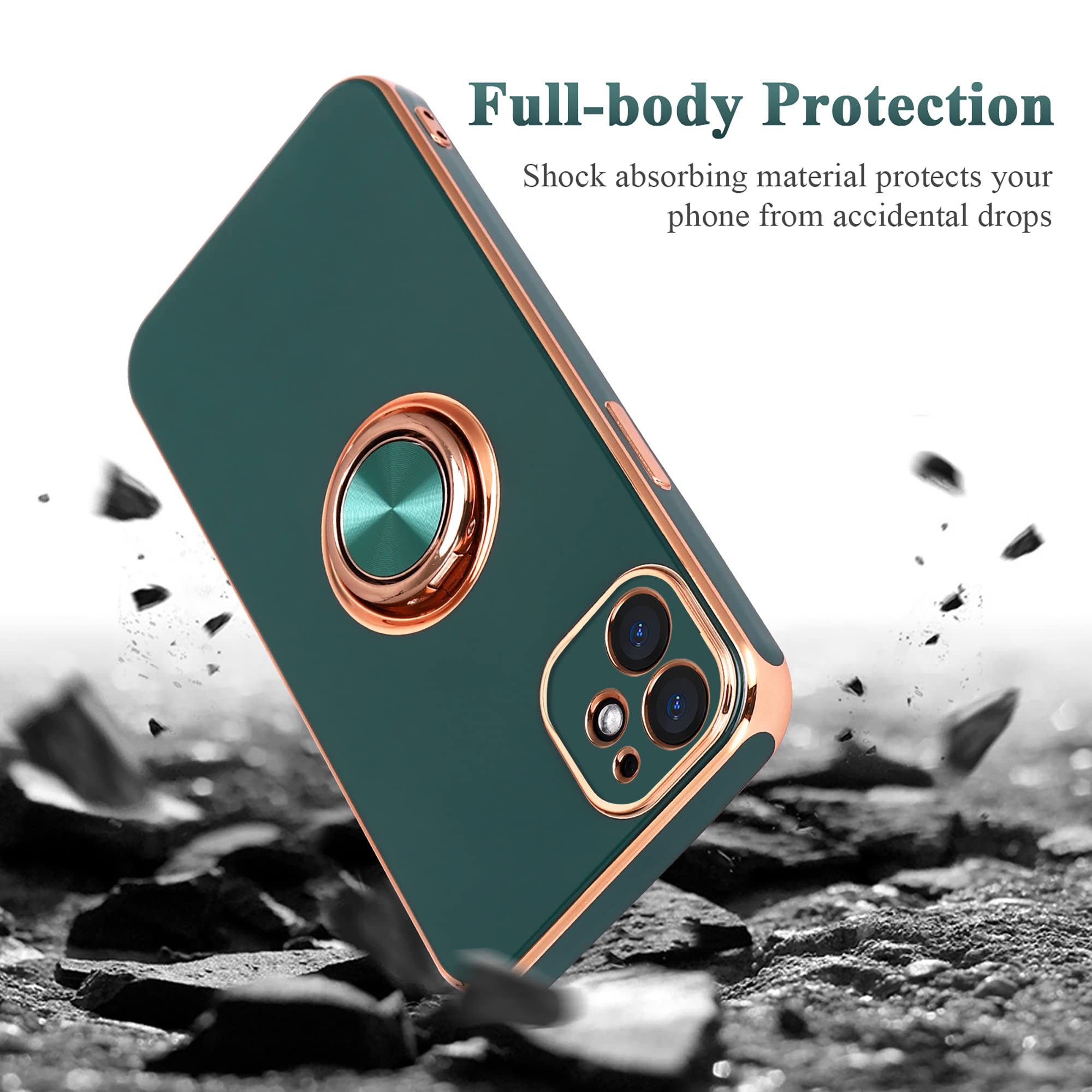 Magnetic Rotatable Ring Holder iPhone 11 Case - 360° Kickstand, Ultra Slim Soft Silicone Protective Cover with Edge Plating for 6.1 Inch iPhone 11 (Dark Green) - Perfect for Workouts, Commuting & Hands-Free Viewing