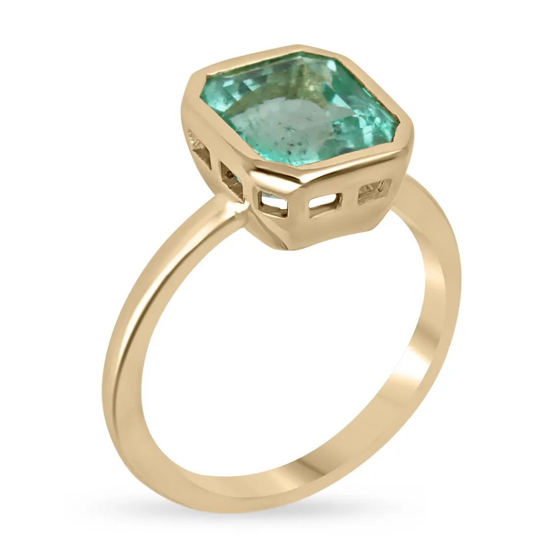 3.04ct Vivid Seafoam Green Emerald Bezel Solitaire Engagement Ring - Elegant Wedding Band, Perfect for Proposals, Anniversaries & Romantic Occasions
