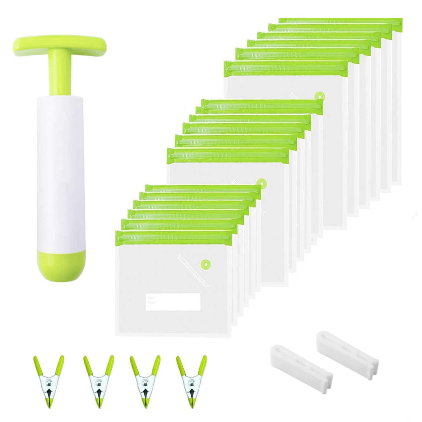 Crosfen 37-Piece Sous Vide Bags Kit - 30 Reusable Vacuum Sealer Bags with Hand Pump (3 Sizes) + 4 Sous Vide Clips & 2 Sealing Clips - Perfect for Food Storage, Meal Prep & Sous Vide Cooking at Home