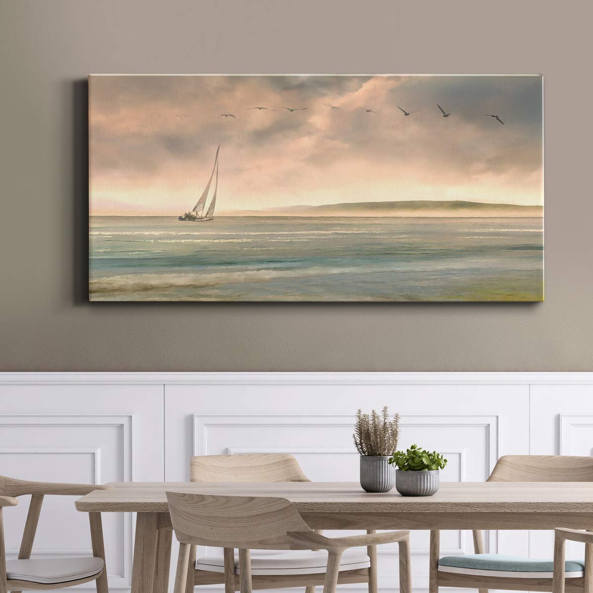 Modern Ocean Sailboat Canvas Wall Art - Blue Landscape Print for Living Room, Bedroom, Kitchen, Bathroom & Office Decor - Ready to Hang 24x48 Inches - Perfect for Coastal, Nautical & Beach-Themed Home Interiors