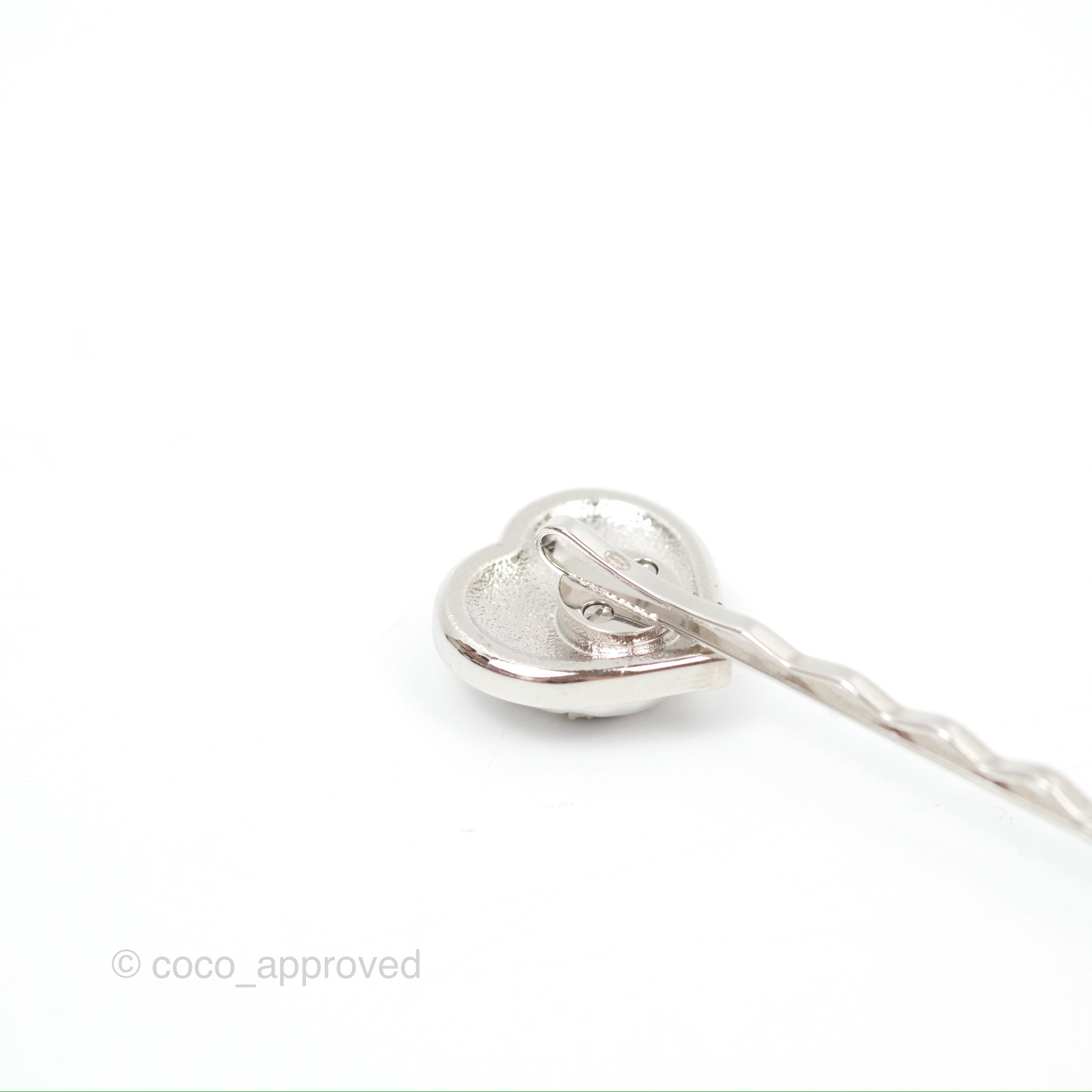 Chanel CC Crystal Heart Hair Clip Silver Tone 23B - Elegant Hair Accessory for Women, Perfect for Parties, Weddings & Special Occasions
