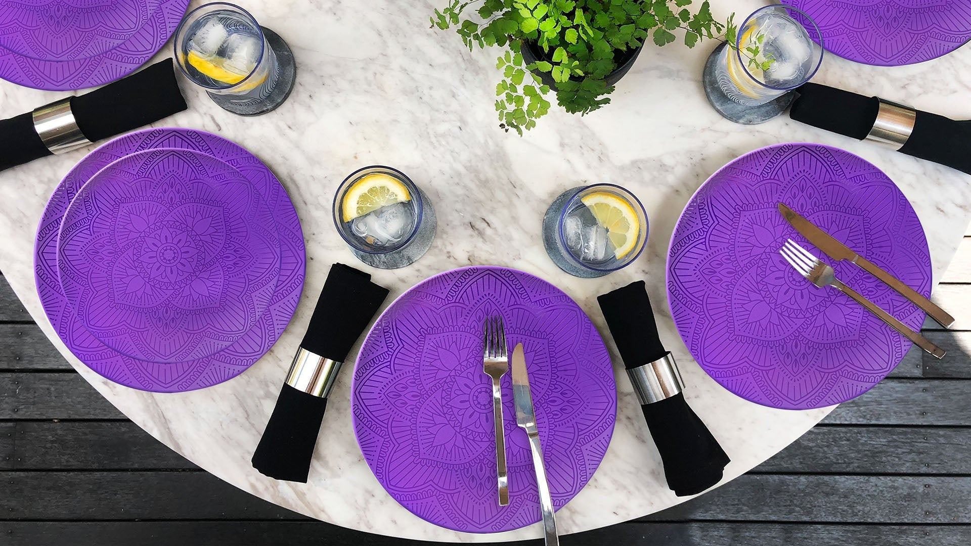 12-Piece La La Mandala Melamine Dinner Plate Set - Durable Purple Plates for Outdoor Picnics, Parties & Home Decor