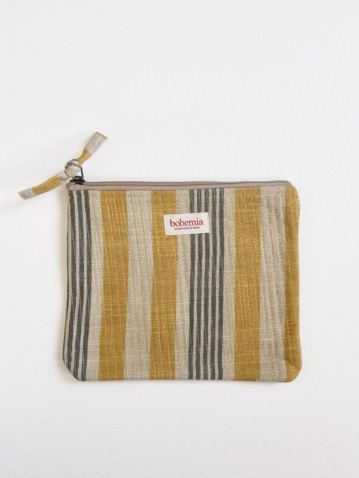 Jaipur Stripe Large Pouch - Handmade Indian Yellow Cotton Clutch Bag for Women | Perfect for Travel, Beach, and Festival Accessories