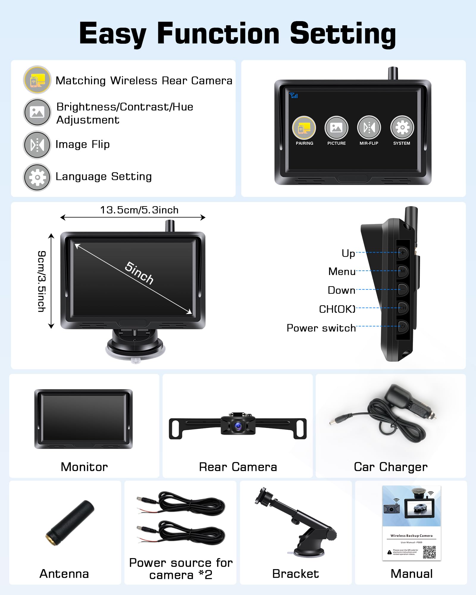 5 Inch Wireless Backup Camera - AHD 1080P HD Rear View Camera with No Delay, Enhanced Digital Signal & Clear Night Vision | 140° Wide Angle, IP69K Waterproof | DIY Guide Lines | Perfect for Trucks, Pickups & SUVs (Parking Assistance, Trailer Hitching, Blind Spot Monitoring)